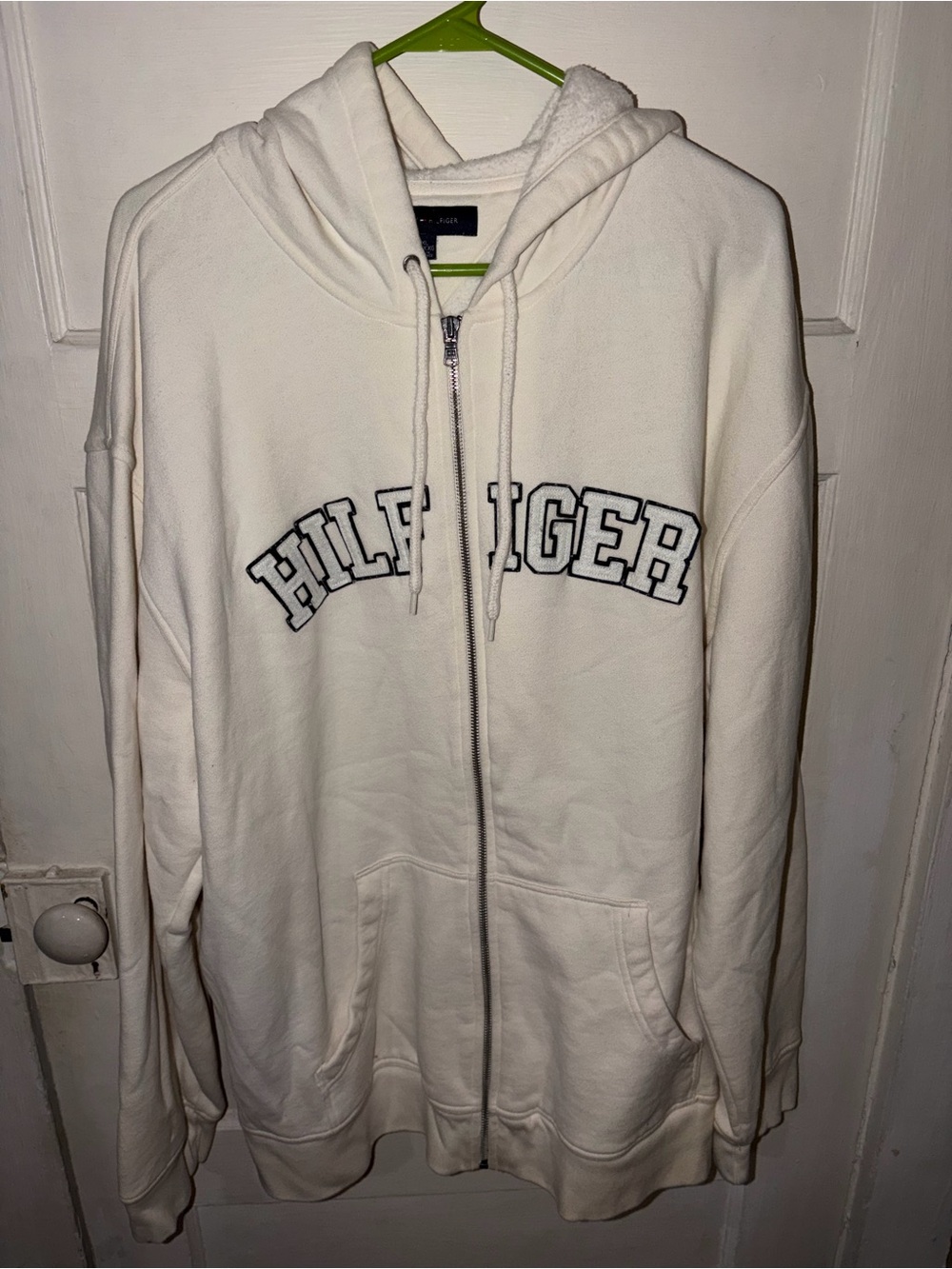 Tommy Hilfiger Off-White Full-Zip Hooded Sweatshirt with Logo